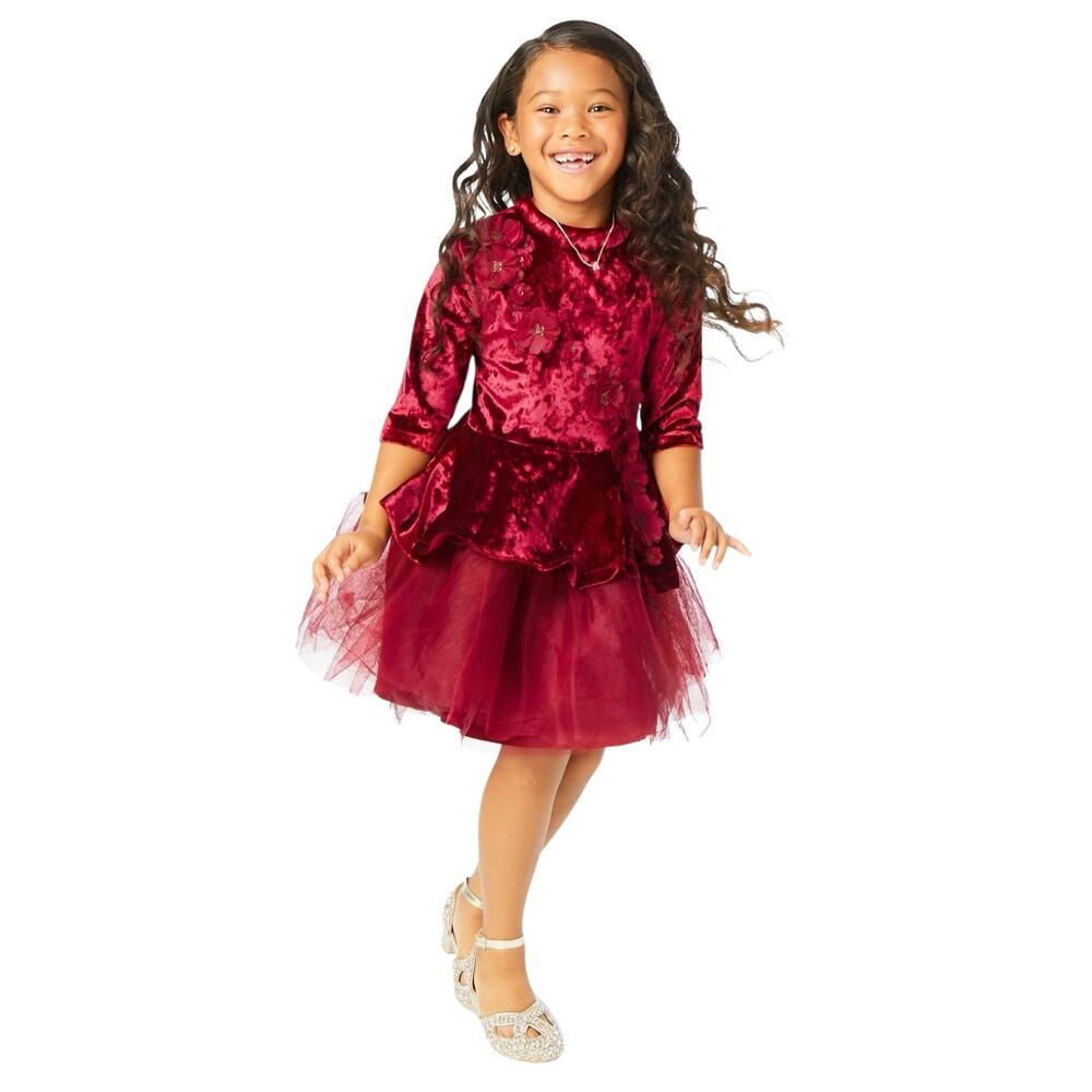 Disney Girls 9/10 Belle Beauty & the Beast Red Party Dress up Tulle Velvet Fancy